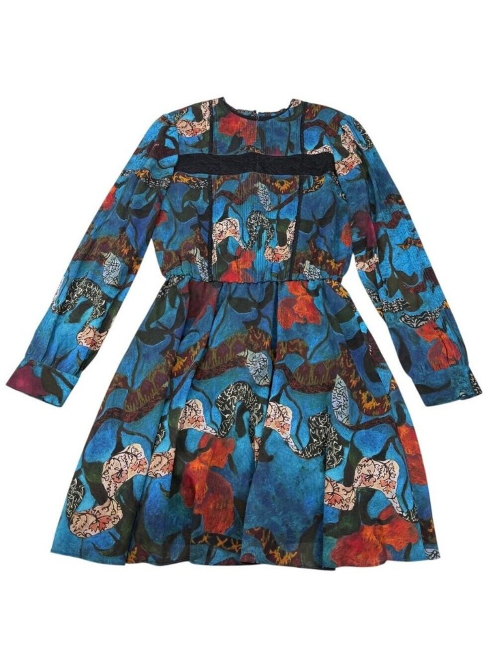 Alice And Olivia Aimee Pintuck Lace Floral Silk Dress - Picture 2 of 6